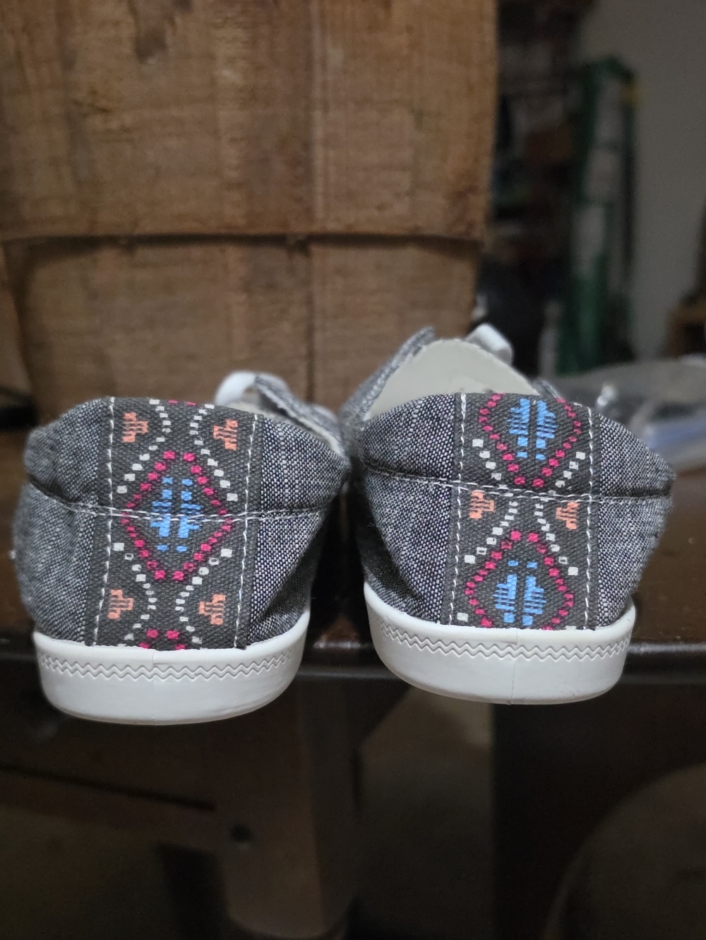 Grey Tattoo Horse Sneakers with Pink & Blue Embroidery, Mens US 11